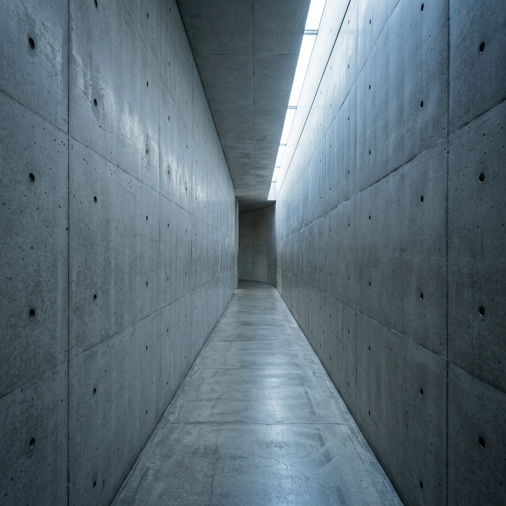 Concrete Pavilion corridor in cool, soft morning light